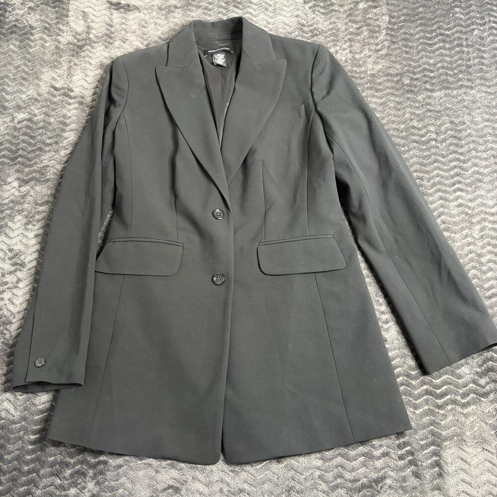 Moda International Black Crepe Blazer Size 8 Lined Slightly Fitted Pockets